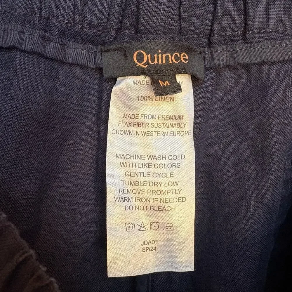 Quince Navy Blue Cropped Linen Pull On Pants Euro Summer Coastal Classic size M